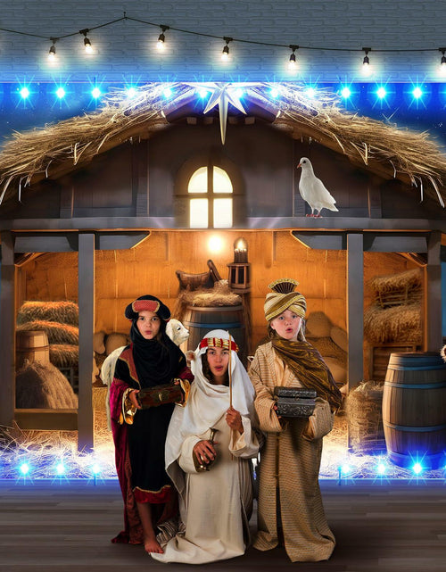 Load image into Gallery viewer, Ganeen 6.4x16ft LED Christmas Garage Door Banner Rustic Nativity Farm
