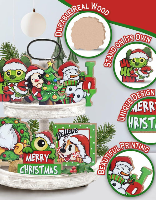 Load image into Gallery viewer, Uruney Merry Christmas Snowman Tiered Tray Decor Green 1 Count
