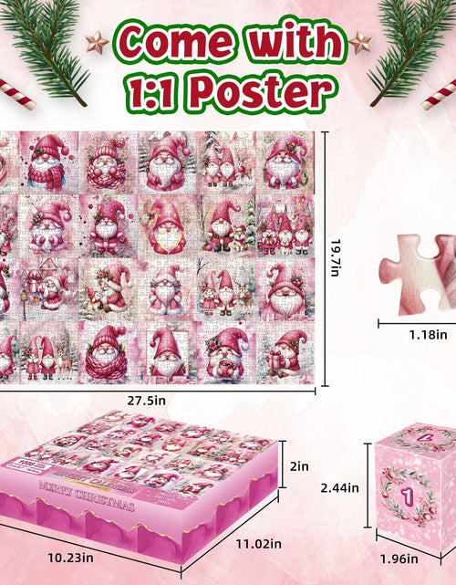 Load image into Gallery viewer, 1008 Pc Pink Gnome Advent Calendar Puzzle 2025 24-Day Countdown
