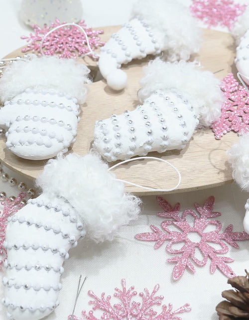 Load image into Gallery viewer, RoseCraft Christmas Ornaments 9PCS Socks Hat Tree Decor White Silver
