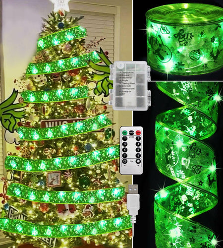 Vloso Christmas Tree Ribbon Lights 66Ft 200 LED Remote Timer Battery USB