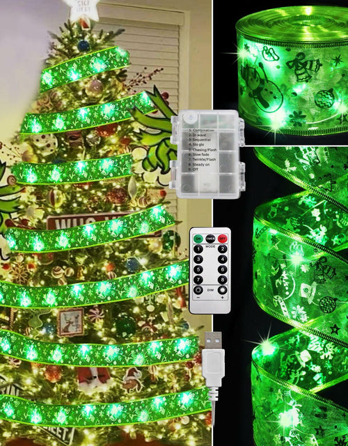 Load image into Gallery viewer, Vloso Christmas Tree Ribbon Lights 66Ft 200 LED Remote Timer Battery USB
