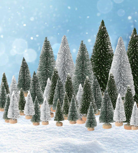 36PCS Bottle Brush Christmas Trees Multi-Size Table Decor with Wood Base