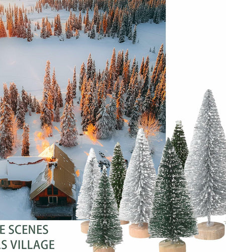 36PCS Bottle Brush Christmas Trees Multi-Size Table Decor with Wood Base
