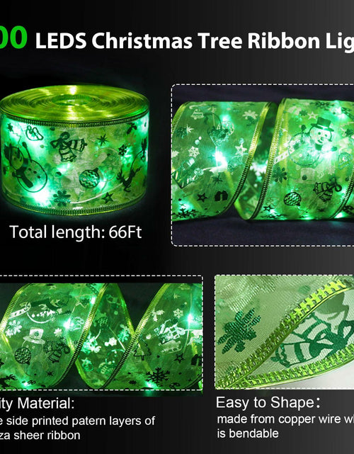 Load image into Gallery viewer, Vloso Christmas Tree Ribbon Lights 66Ft 200 LED Remote Timer Battery USB

