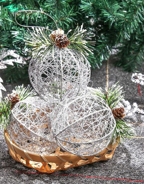 Load image into Gallery viewer, Christmas Ball Ornaments 4pc Silver Pinecone Rattan Thread String Decor
