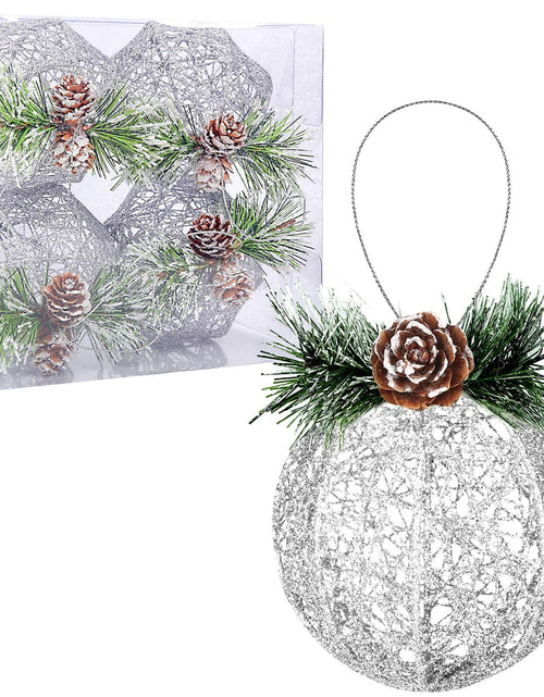 Load image into Gallery viewer, Christmas Ball Ornaments 4pc Silver Pinecone Rattan Thread String Decor
