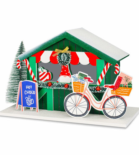 Zqoyn LED Lighted Christmas Village Set Indoor Table Decor Bicycle