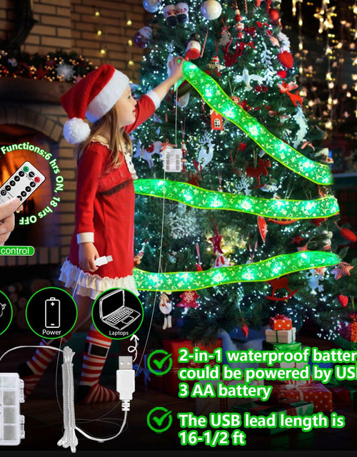 Load image into Gallery viewer, Vloso Christmas Tree Ribbon Lights 66Ft 200 LED Remote Timer Battery USB
