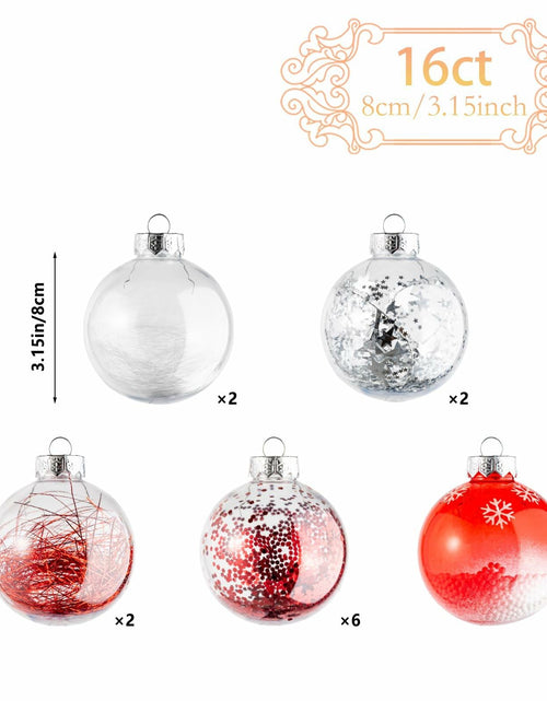 Load image into Gallery viewer, 16PCS Clear Red Christmas Balls Ornaments 3.15in Shatterproof Hanging Set
