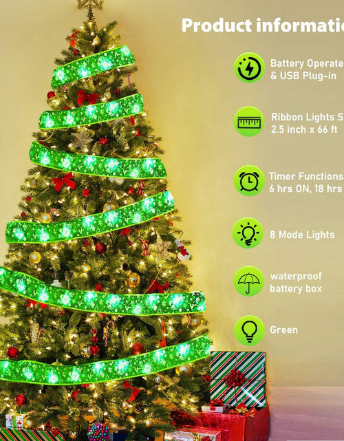 Load image into Gallery viewer, Vloso Christmas Tree Ribbon Lights 66Ft 200 LED Remote Timer Battery USB
