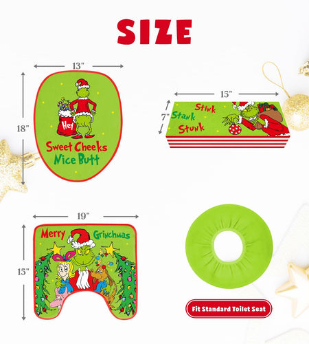 Funny Christmas Toilet Seat Cover Set 4pcs White Elephant Bathroom Decor