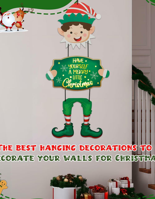 Load image into Gallery viewer, [Like New] Elf Boys Hanging Sign with Lights Wooden Christmas Decor Indoor Outdoor
