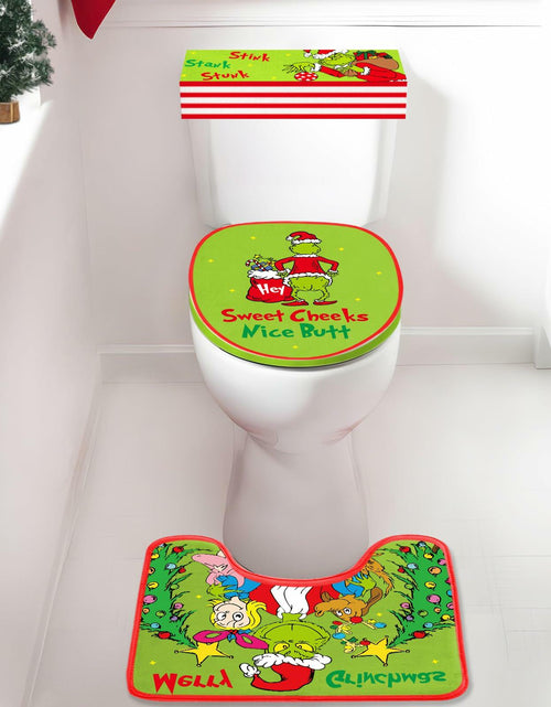 Load image into Gallery viewer, Funny Christmas Toilet Seat Cover Set 4pcs White Elephant Bathroom Decor
