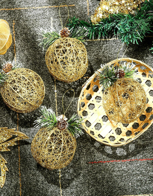 Load image into Gallery viewer, Christmas Ball Ornaments 4pc Set Champagne Pinecone Rattan String Decor
