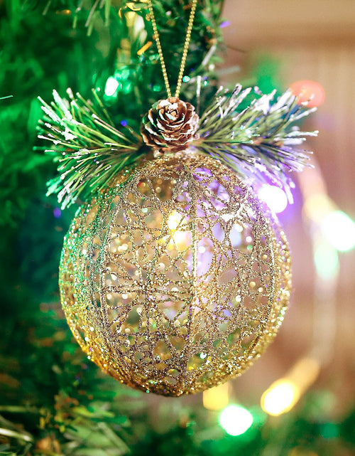 Load image into Gallery viewer, Christmas Ball Ornaments 4pc Set Champagne Pinecone Rattan String Decor
