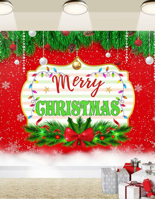 Load image into Gallery viewer, Merry Christmas Backdrop Red Green Balls Leaves Party Decoration 7x5Ft
