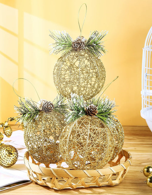 Load image into Gallery viewer, Christmas Ball Ornaments 4pc Set Champagne Pinecone Rattan String Decor
