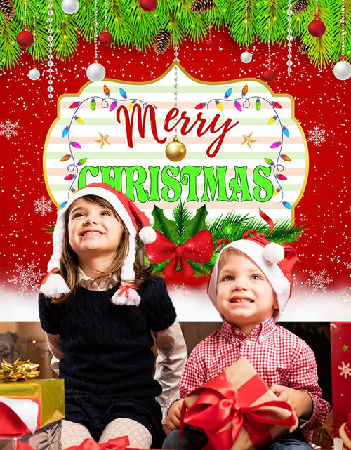 Load image into Gallery viewer, Merry Christmas Backdrop Red Green Balls Leaves Party Decoration 7x5Ft
