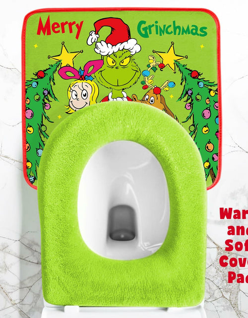 Load image into Gallery viewer, Funny Christmas Toilet Seat Cover Set 4pcs White Elephant Bathroom Decor
