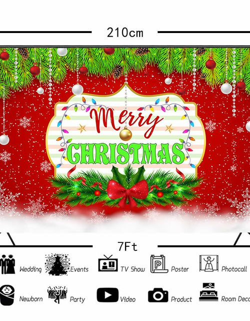 Load image into Gallery viewer, Merry Christmas Backdrop Red Green Balls Leaves Party Decoration 7x5Ft
