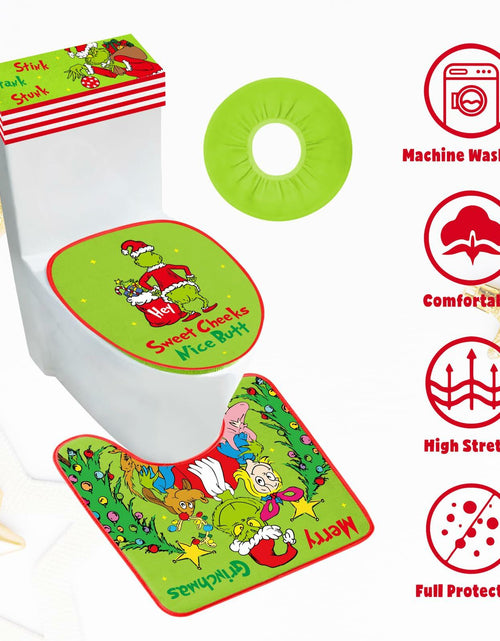 Load image into Gallery viewer, Funny Christmas Toilet Seat Cover Set 4pcs White Elephant Bathroom Decor
