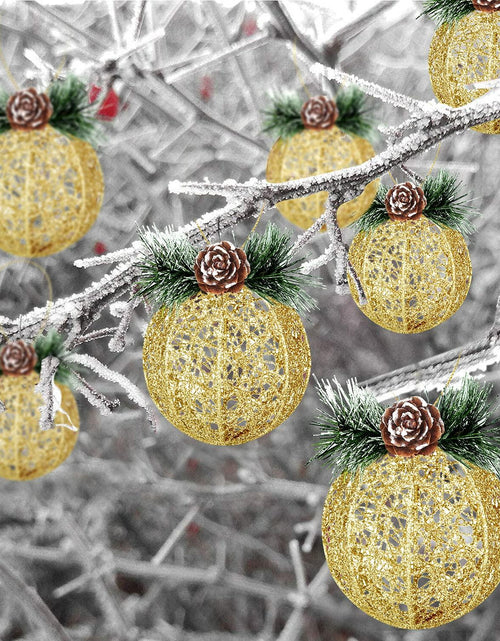 Load image into Gallery viewer, Christmas Ball Ornaments 4pc Set Champagne Pinecone Rattan String Decor
