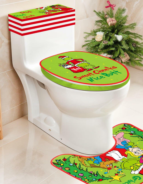 Load image into Gallery viewer, Funny Christmas Toilet Seat Cover Set 4pcs White Elephant Bathroom Decor
