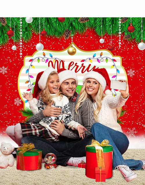 Load image into Gallery viewer, Merry Christmas Backdrop Red Green Balls Leaves Party Decoration 7x5Ft
