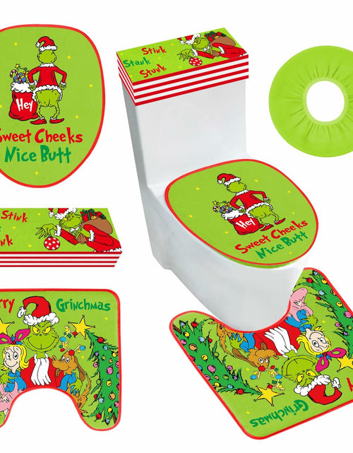 Load image into Gallery viewer, Funny Christmas Toilet Seat Cover Set 4pcs White Elephant Bathroom Decor
