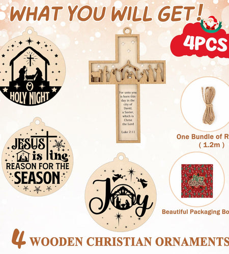 Christian Nativity Ornaments Cross Scene Set 8 Pcs Christmas Decor