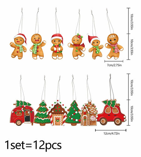 12pcs Gingerbread Man Christmas Tree Ornaments Cute Xmas Decor Accessories