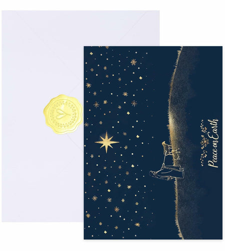 CareGifts Religious Christmas Card Gold Foil Peace on Earth 6x8 Inch 1 PC