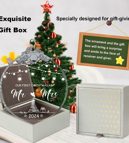 Unique 2024 Crystal Glass Wedding Ornament Mr and Mrs Gift for Couples