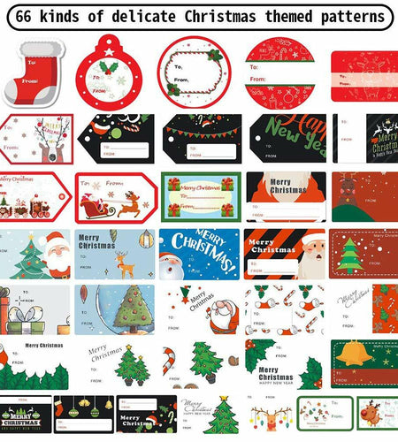 132 PCS Christmas Tags Stickers Santa Snowmen Xmas Tree Deer Labels
