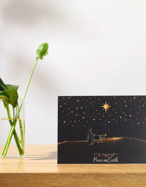 Load image into Gallery viewer, CareGifts Religious Christmas Card Gold Foil Peace on Earth 6x8 Inch 1 PC
