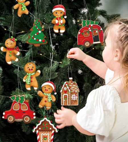 12pcs Gingerbread Man Christmas Tree Ornaments Cute Xmas Decor Accessories