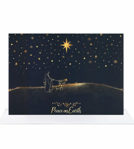 CareGifts Religious Christmas Card Gold Foil Peace on Earth 6x8 Inch 1 PC