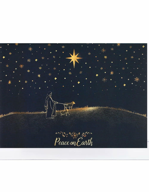 Load image into Gallery viewer, CareGifts Religious Christmas Card Gold Foil Peace on Earth 6x8 Inch 1 PC
