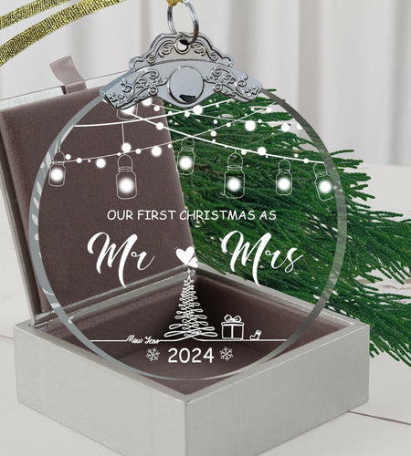 Unique 2024 Crystal Glass Wedding Ornament Mr and Mrs Gift for Couples