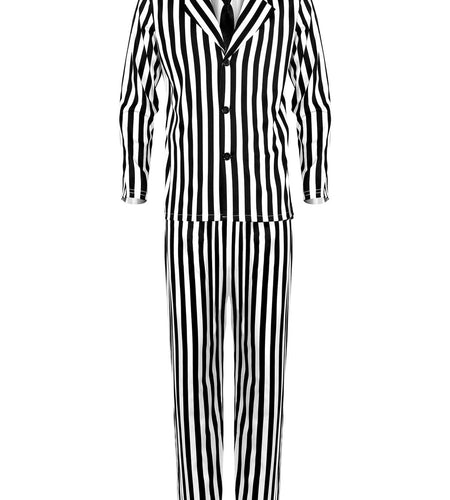 Halloween Black White Striped Men Costume Comedy Horror Size XXL