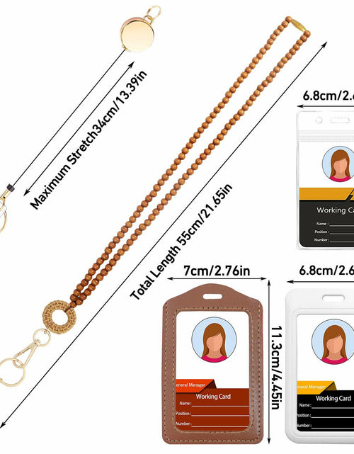 Load image into Gallery viewer, Wood Beaded Lanyards Set Boho Teacher ID Badge Holder Clip White Brown Large
