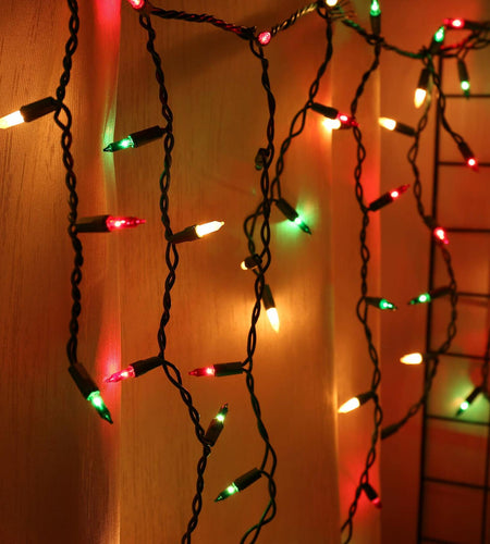 RECESKY Christmas Icicle Curtain Lights 7.7ft 100 Multi Color Indoor Outdoor