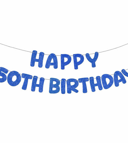 Fulmoon 50th Birthday Banner Pre Strung Glitter 11.5ft Champagne Gold