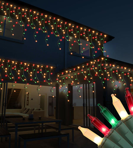 RECESKY Christmas Icicle Curtain Lights 7.7ft 100 Multi Color Indoor Outdoor