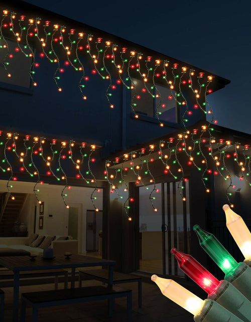 Load image into Gallery viewer, RECESKY Christmas Icicle Curtain Lights 7.7ft 100 Multi Color Indoor Outdoor
