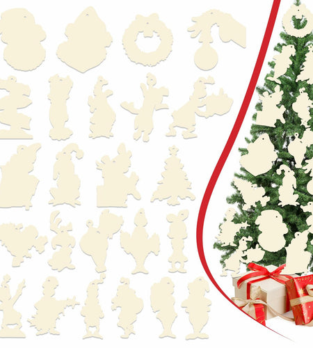 Christmas Green Monster Paper Card Ornaments Set of 24 Xmas Decorations