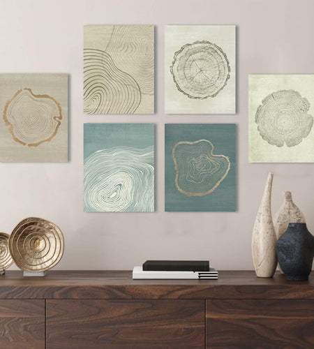 Anyzal Tree Ring Canvas Wall Art 6 Panels Gray 8x10 inches