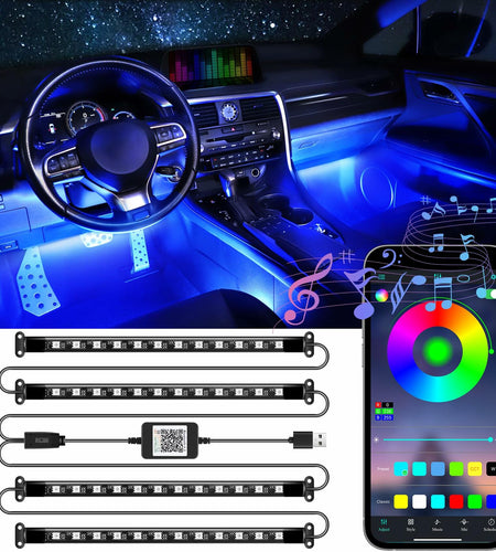 LivTee Accent Interior Car Lights RGB LED App Control Music DIY 2 Lines