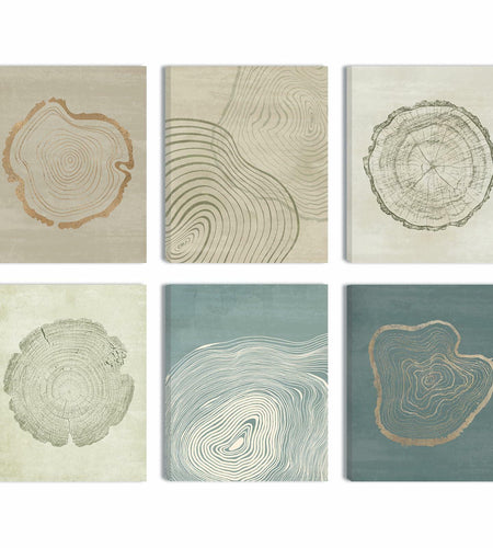 Anyzal Tree Ring Canvas Wall Art 6 Panels Gray 8x10 inches